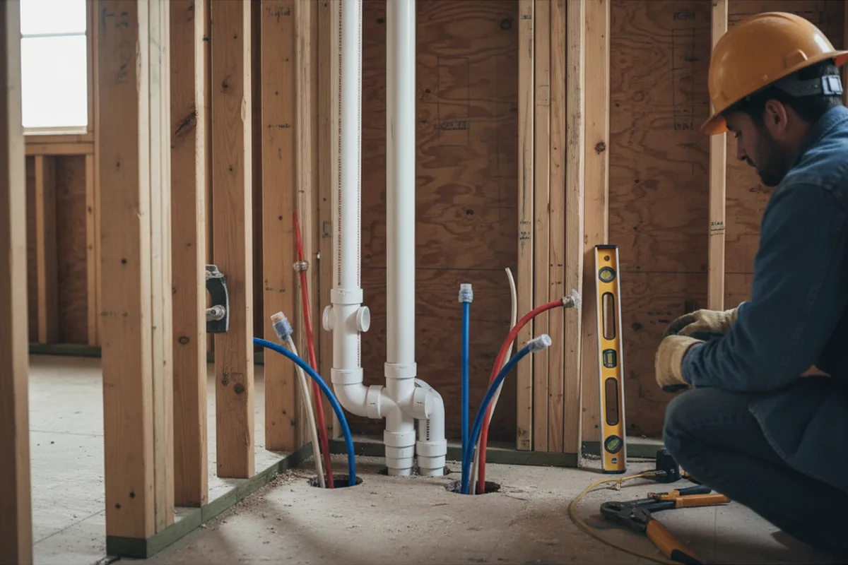 Drain and supply rough-in during Sump Pump Repair in Scotts Hill